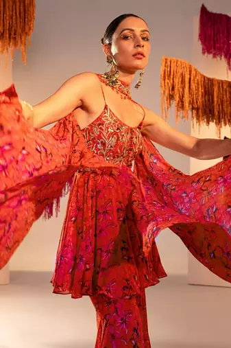 Rust orange gharara set