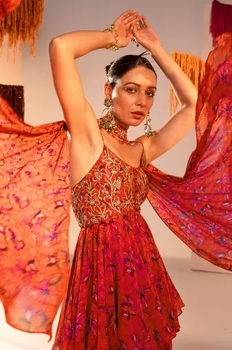 Rust orange gharara set