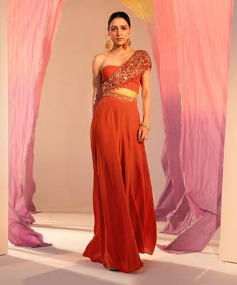 Rust orange crepe palazzo set 1