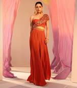 Rust orange crepe palazzo set