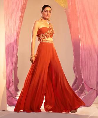 Rust orange crepe palazzo set 2