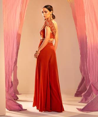 Rust orange crepe palazzo set 3