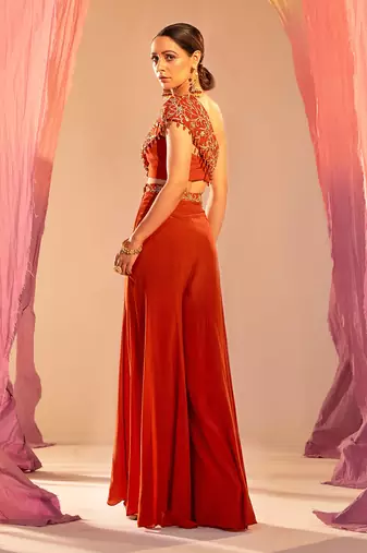 Rust orange crepe palazzo set
