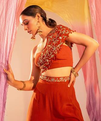 Rust orange crepe palazzo set 5