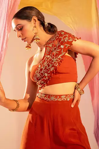 Rust orange crepe palazzo set
