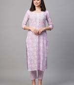 Purple Colour Ethnic Kurti and Bottom Set With Beautiful Print Design