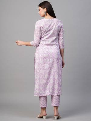 Purple Colour Ethnic Kurti and Bottom Set With Beautiful Print Design 2