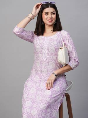 Purple Colour Ethnic Kurti and Bottom Set With Beautiful Print Design 3