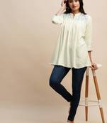 White Colour Short Casual Embroidered Kurti For Office Look