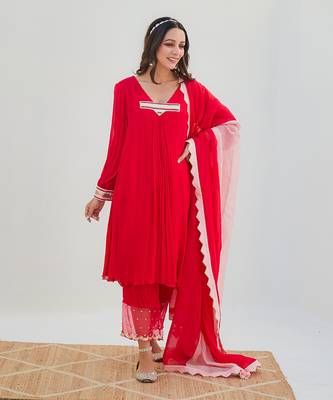 Parul red kurta set 1