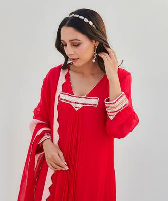 Parul red kurta set 4