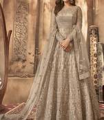Beige Net With Both Side Embroidery Work Anarkali Suit