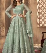 Turquoise Net With Both Side Embroidery Work Anarkali Suit