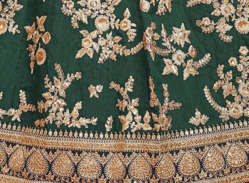 Eye Catching Teal Gold Dori, Matte Sequins Embroidered Bangalory Silk lehenga choli for bride