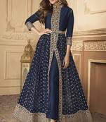 Shamita Shetty Navy Blue Embroidered Slitted Suit