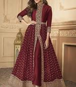 Shamita Shetty Maroon Embroidered Slitted Suit