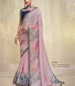 Light pink  crepe silk georgette embroidered saree with unstitched blouse piece