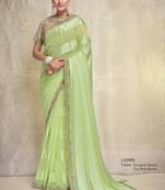 Light green georgette solid saree with unstitched blouse piece