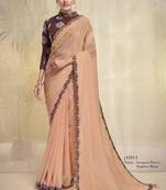 Peach georgette stripe saree with unstitched blouse piece