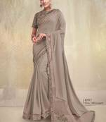 Beige Silk Georgette Solid Saree With Unstitched Blouse Piece