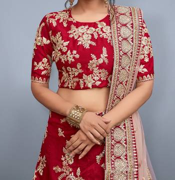 Mesmerizing Red Gold Dori, Matte Sequins Embroidered Bangalory Silk Semi Stitched wedding lehenga 6