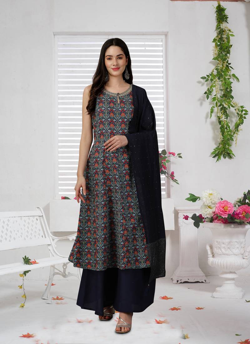 Ragga Chiffon Kalamkari Work Palazzo Suits main image 0