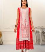 Red Colour Ethnic Kurti With Jacket For Girlish Looks