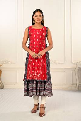 Purple Colour Ethnic Kurti With Jacket For Girlish Looks 1