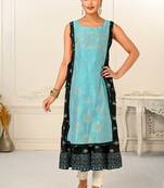 Nevy Blue Colour Ethnic Kurti With Jacket For Girlish Looks