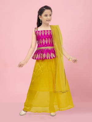 Aarika girls rani-yellow color lehenga choli set 1