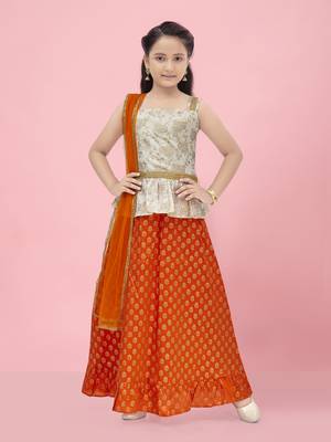 Aarika girls cream-orange color lehenga choli set 1