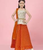 Aarika girls cream-orange color lehenga choli set