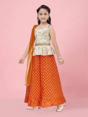 Aarika girls cream-orange color lehenga choli set 2