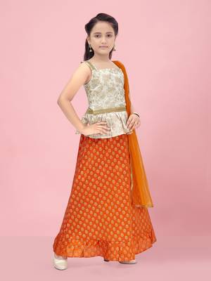 Aarika girls cream-orange color lehenga choli set 3