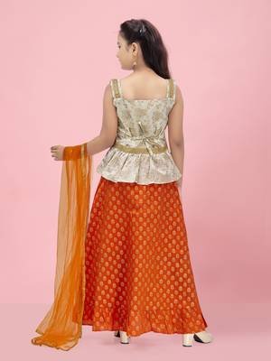Aarika girls cream-orange color lehenga choli set 4