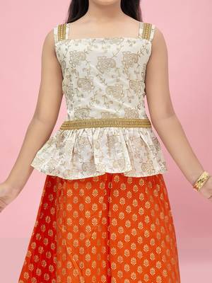 Aarika girls cream-orange color lehenga choli set 5