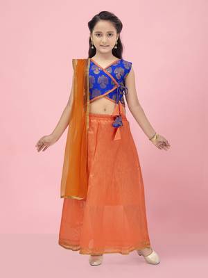Aarika girls blue-orange color lehenga choli set 1