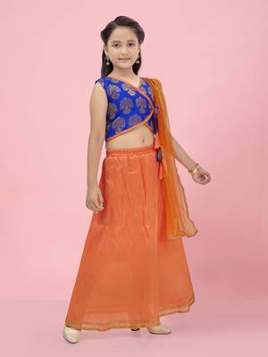 Aarika girls blue-orange color lehenga choli set 3
