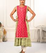 Designer Looks Pista Colour Partywear Kurti With Jacket For Girls