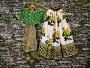 Ravishing Green Dori and Sequins Embroidered & Digital Printed Designer Floral Silk Lehenga 6