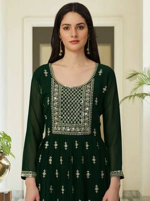 Trendmalls Green Georgette Embroidered Side Slit Party Wear Kurta Pant with Dupatta Salwar Suit Set 5