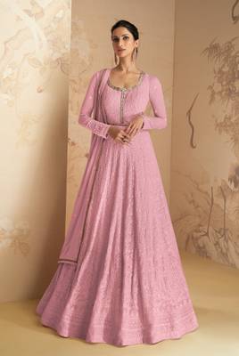 Pink Colour Ethnic Embroidery Work Anarkali Dress For Girlish Party Looks 1