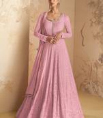 Pink Colour Ethnic Embroidery Work Anarkali Dress For Girlish Party Looks