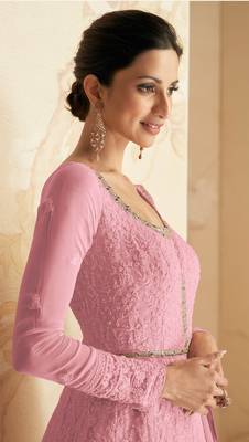 Pink Colour Ethnic Embroidery Work Anarkali Dress For Girlish Party Looks 2