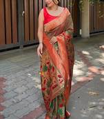 Mehendi green titli royal paithani silk zari woven saree