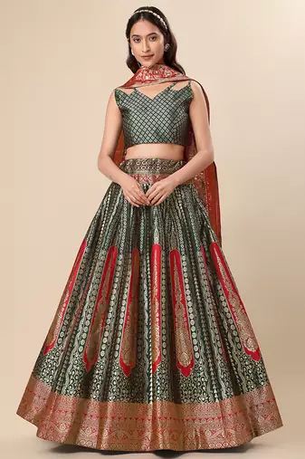 Dark Green Colour Jacquard Fabric Weaving Lehenga Choli