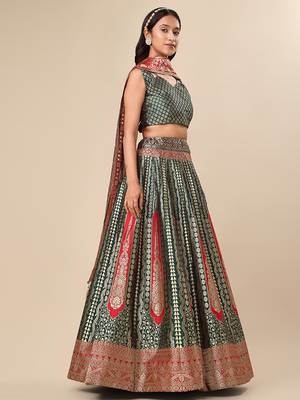 Dark Green Colour Jacquard Fabric Weaving Lehenga Choli 3