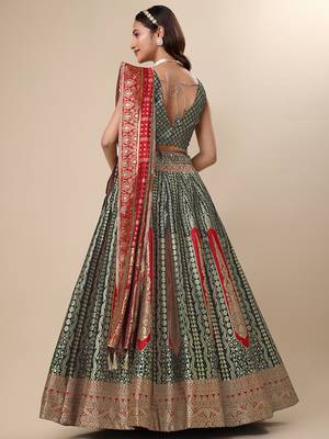 Dark Green Colour Jacquard Fabric Weaving Lehenga Choli 4