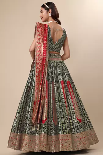 Dark Green Colour Jacquard Fabric Weaving Lehenga Choli