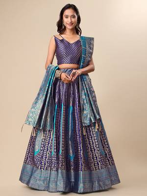 Navy blue Colour Jacquard Fabric Weaving Lehenga Choli 1